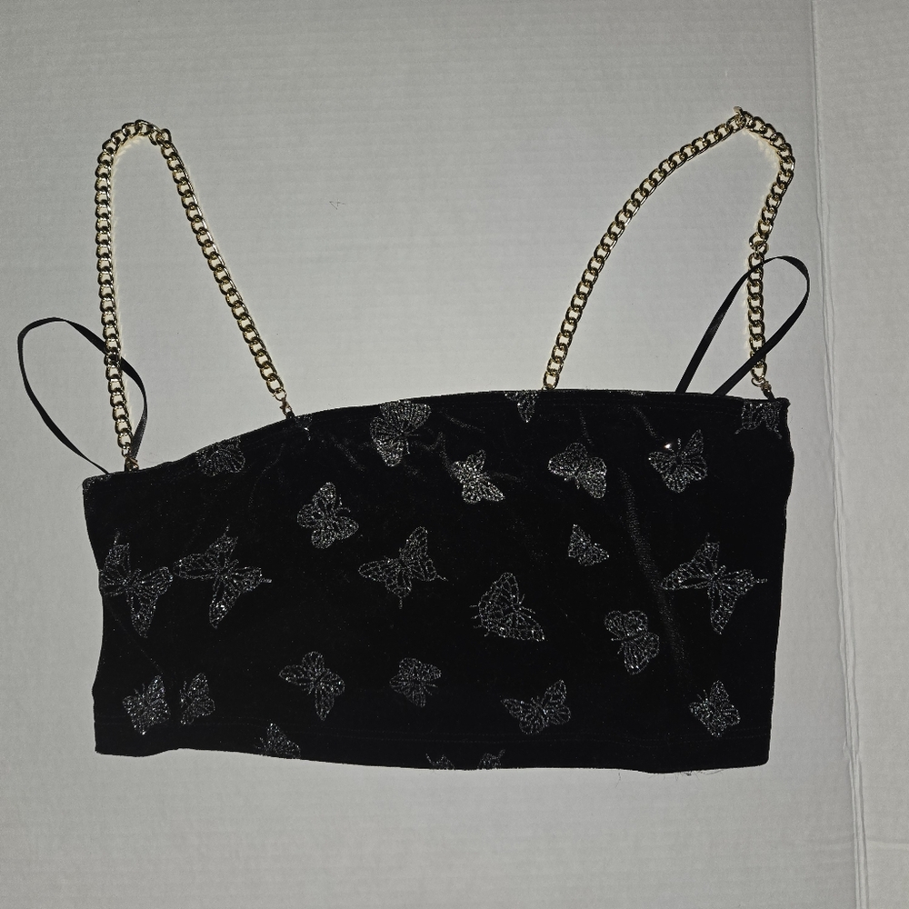 SHEIN Black Butterfly Chain Strap Crop Top